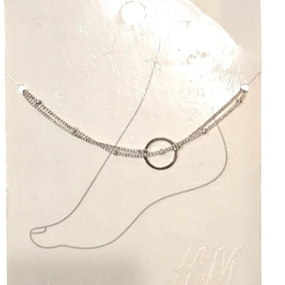 H & M 2-PK Linked Circle Anklet‎ Bracelets- Silver